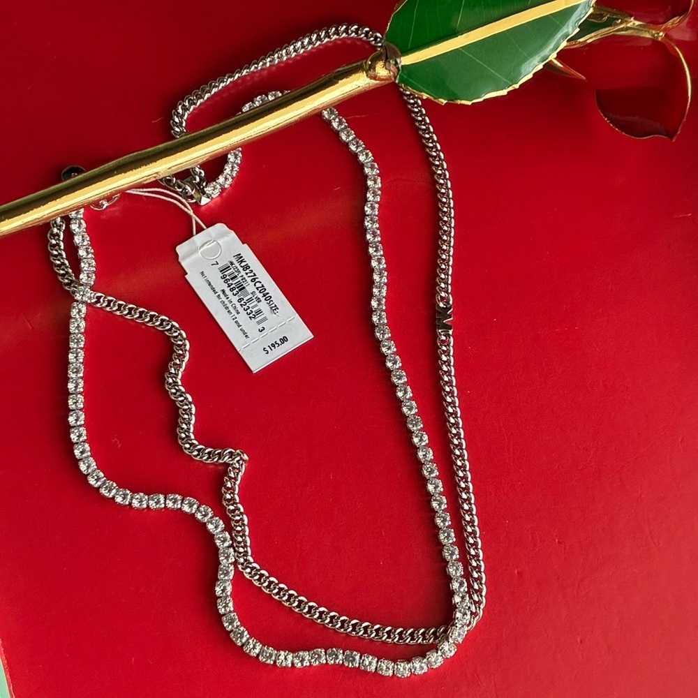 Michael Kors Necklace,Michael Kors Silver and Crystal Necklace - Picture 4 of 11